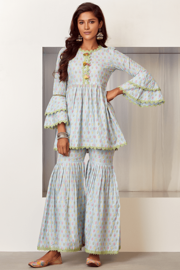 Mulmul Cotton Alpine Light Blue Kurta Fashion