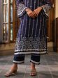 Mulmul Organza Parisa Navy Kurta With Mulmul Cotton Parisa Navy Pant on Sale