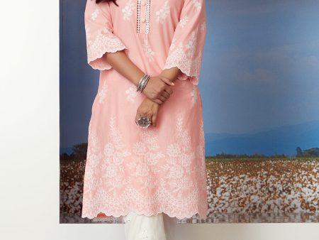 Mulmul Cotton Moon Light Coral Kurta For Discount