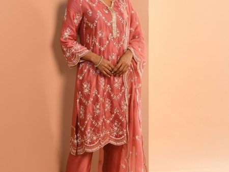 Mulmul Cupro Valaya Mauve Kurta With Mulmul Cupro Valaya Mauve Pant Online