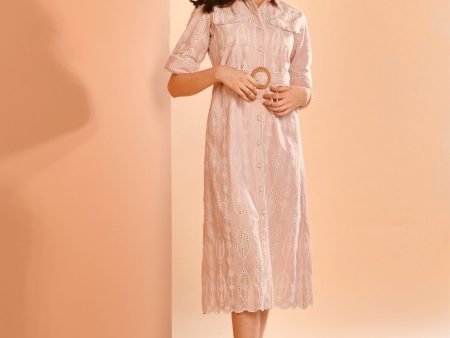 Mulmul Cotton Rosaria Dusty Pink Long Dress Fashion