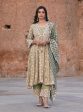 Mulmul Banarsi Bhumbro Green Anarkali Kurta with Mulmul Pima Satin Bhumbro Green Pant For Cheap