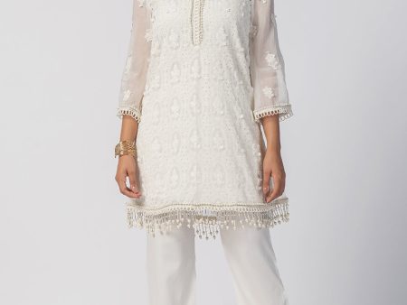 Mulmul Tencel Luxe Organza Savannah Kurta Off White With New Savannah Off White Pant Fashion