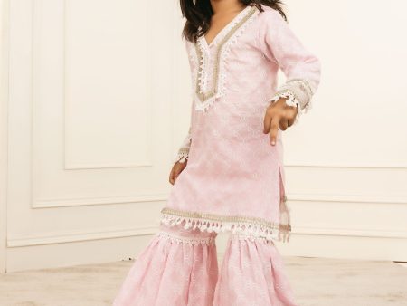 Mulmul Cotton Elara Pink Kurta With Elara Pink Garara Supply