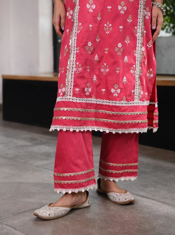 Mulmul Pima Sorrel Fuchsia Kurta With Sorrel Fuchsia Pant Online now