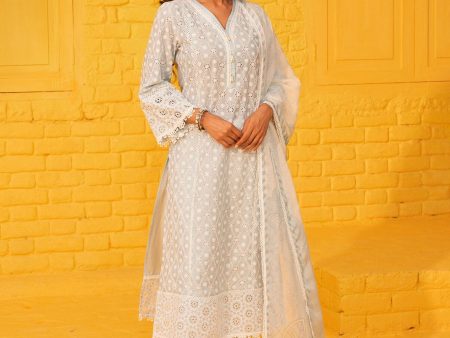 Mulmul Cotton Asti Light Blue Kurta With Mulmul Cotton Saanjh White Pant Hot on Sale