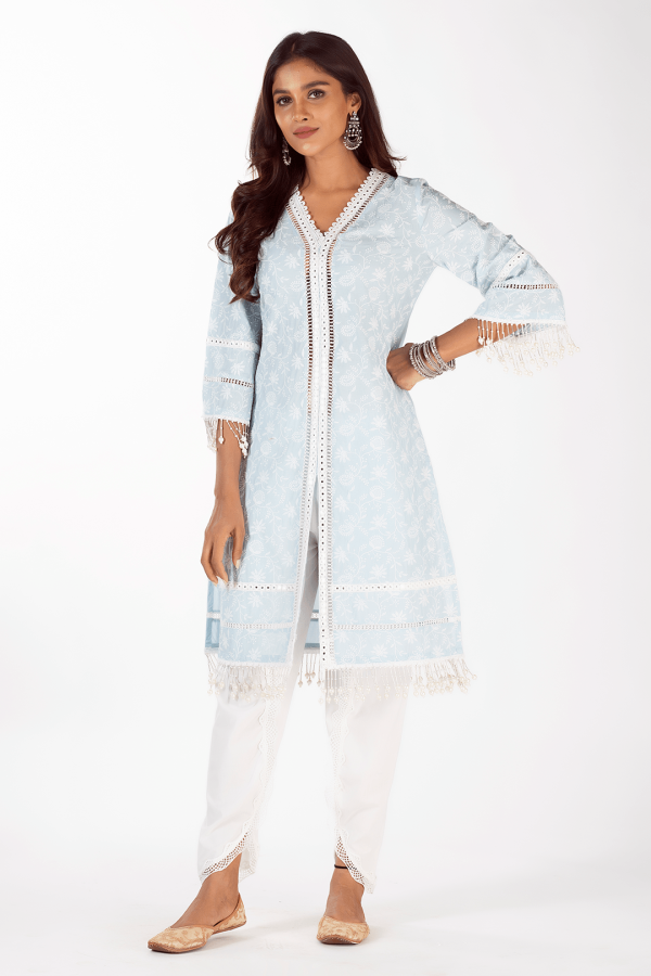 Mulmul Cotton Mollie Light Blue Kurta Online Hot Sale