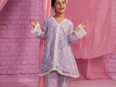 Mulmul Organza Safira Lavender Kurta With Mulmul Cotton Safira Lavender Dhoti Pant Sale