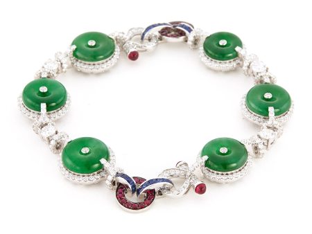 Diamond sapphire jade 18k white gold bracelet - Samuel Kung - Metallic Supply