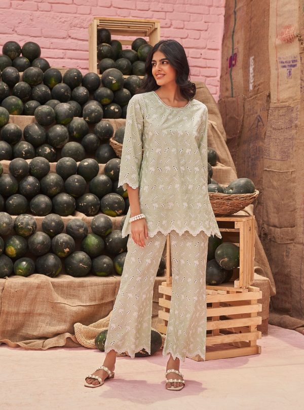 Mulmul Cotton Hannah Green Top With Mulmul Cotton Hannah Green Pant Online Hot Sale