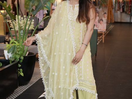 Mulmul Organza Simin Lime Kurta With Mulmul Cotton Simin Lime pant Discount