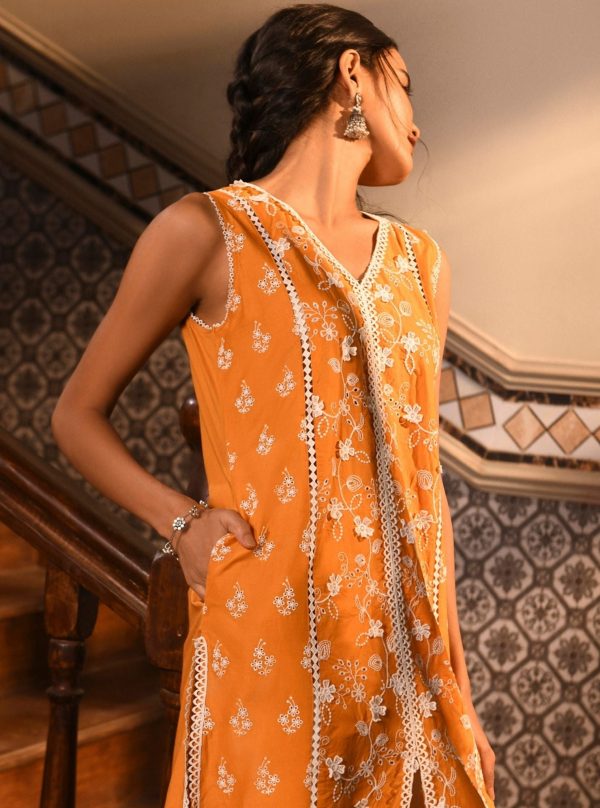 Mulmul Cotton Ensi Orange Kurta Cheap