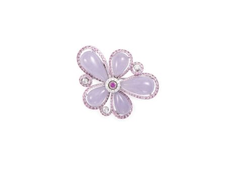 Diamond sapphire jade 18k white gold floral brooch - Samuel Kung - Purple Fashion