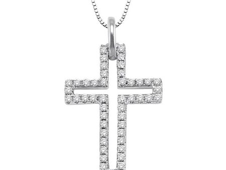 1 4 Ctw Round Cut Diamond Cross Pendant in 14K White Gold with Chain For Discount