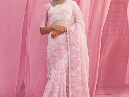 Mulmul Ombre Organza Quinn Pink Saree Cheap