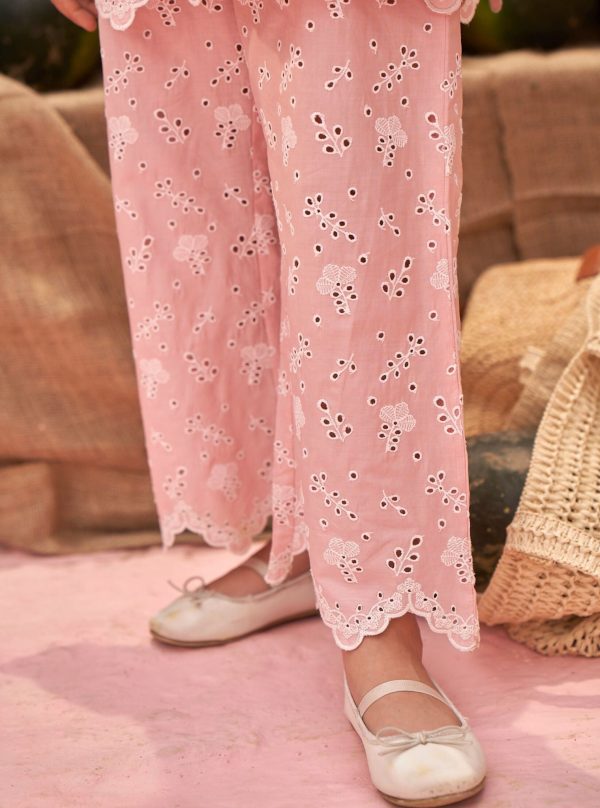 Mulmul Cotton Lisna Pink Top With Mulmul Cotton Lisna Pink Pant For Sale