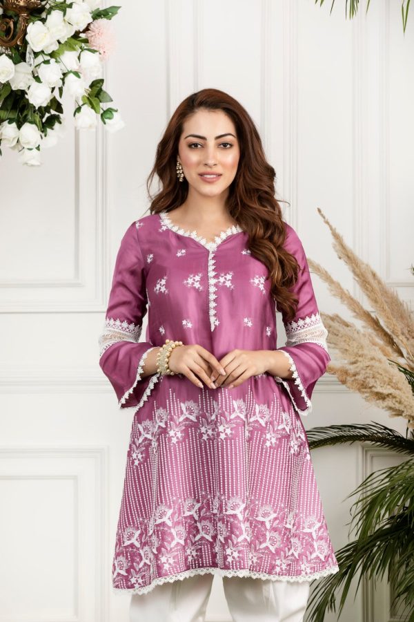 Mulmul Rosemallow Kurta With Front Pleated Pyjamas For Discount