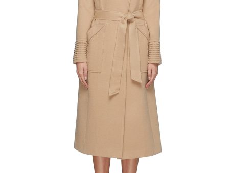 Belted ribbed cuff melton wrap coat - SENTALER - Brown Online