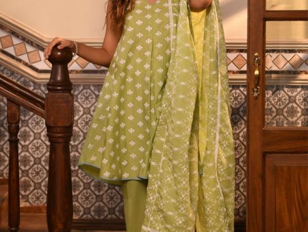 Mulmul Cotton Deeba Light Green Kurta With Mulmul Cotton Deeba Light Green Pant Hot on Sale