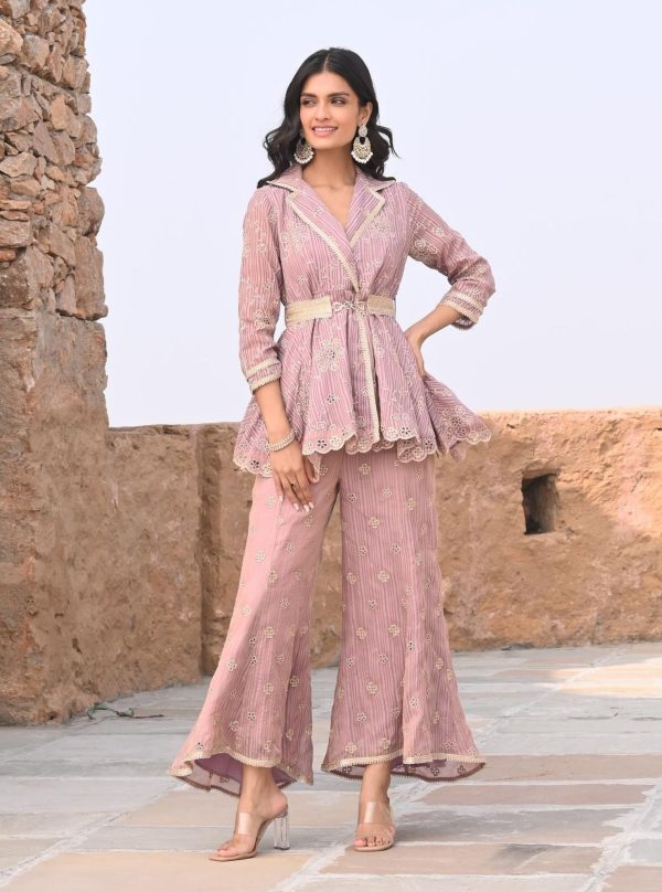 Mulmul Banarsi Chashni Lilac Top with Mulmul Banarsi Chashni Lilac Pant Cheap