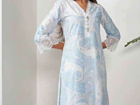 Mulmul Cotton Carrara Blue Kurta Sale