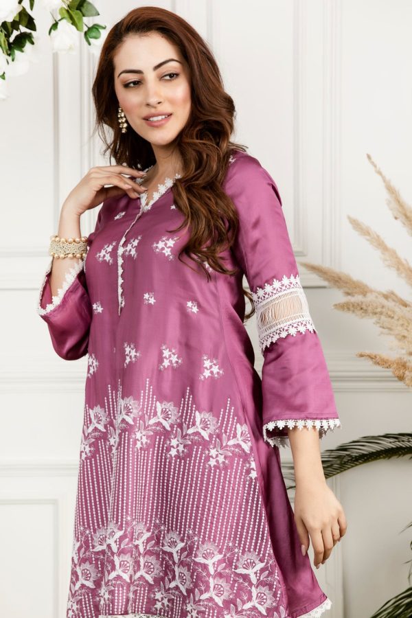 Mulmul Rosemallow Kurta With Front Pleated Pyjamas For Discount