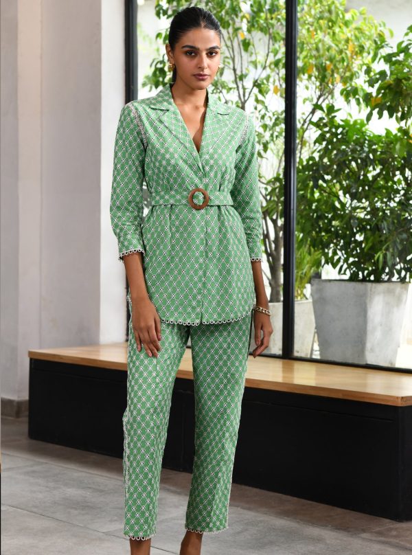 Mulmul Cotton Bergenia Green Top With Bergenia Green Pant Cheap