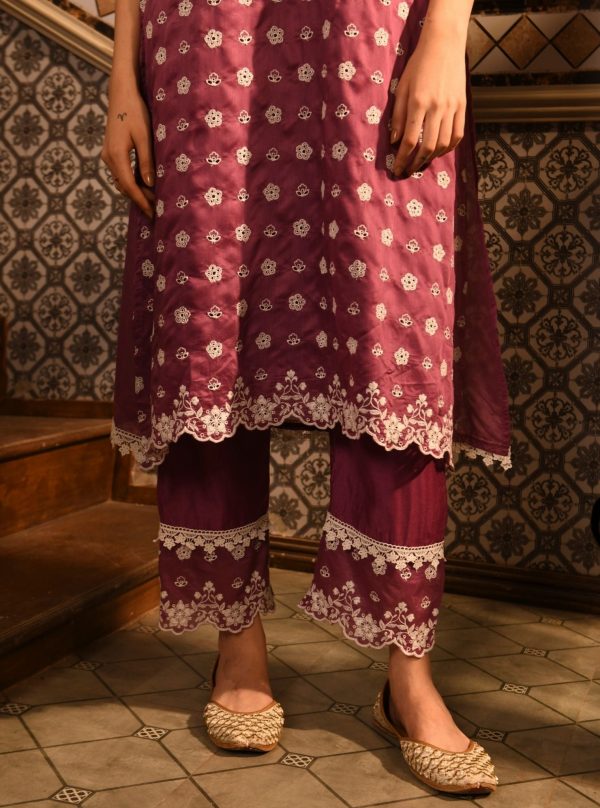 Mulmul Chanderi Miri Lilac Kurta With Mulmul Chanderi Miri Lilac Pant Discount