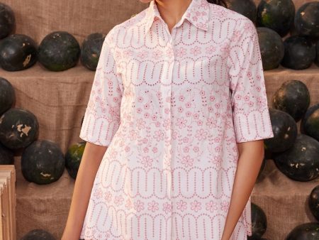 Mulmul Cotton Erica White Pink Shirt Online Hot Sale