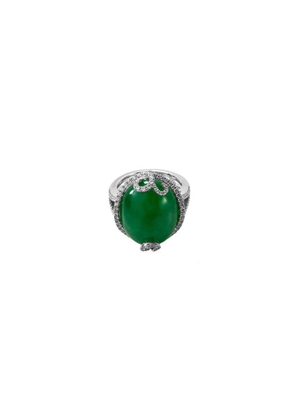 Diamond jadeite 18k white gold ring - Samuel Kung - Green Fashion