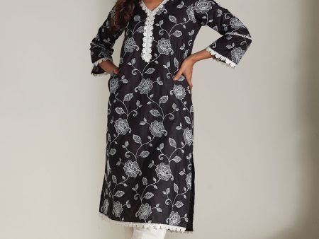 Mulmul Cotton Ezra Black Kurta Online now