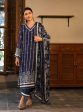 Mulmul Organza Parisa Navy Kurta With Mulmul Cotton Parisa Navy Pant on Sale