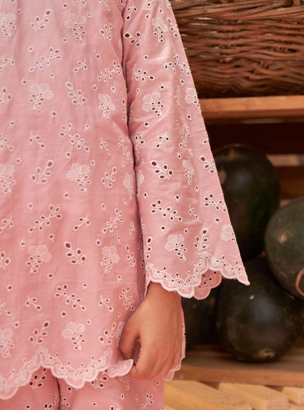 Mulmul Cotton Lisna Pink Top With Mulmul Cotton Lisna Pink Pant For Sale