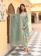 Mulmul Organza Satin Tareefan Teal Blue Anarkali Kurta with Mulmul Modal Satin Tareefan Teal Blue Pant Online Sale