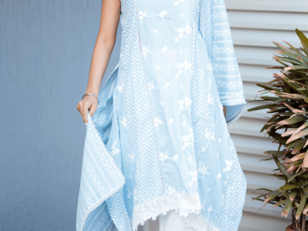 Mulmul Cotton Glory Light Blue Kurta on Sale