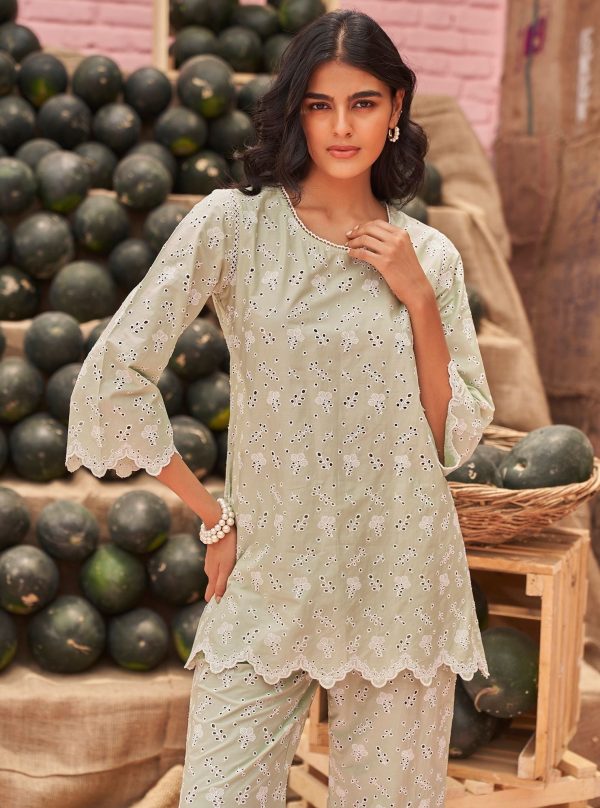 Mulmul Cotton Hannah Green Top With Mulmul Cotton Hannah Green Pant Online Hot Sale