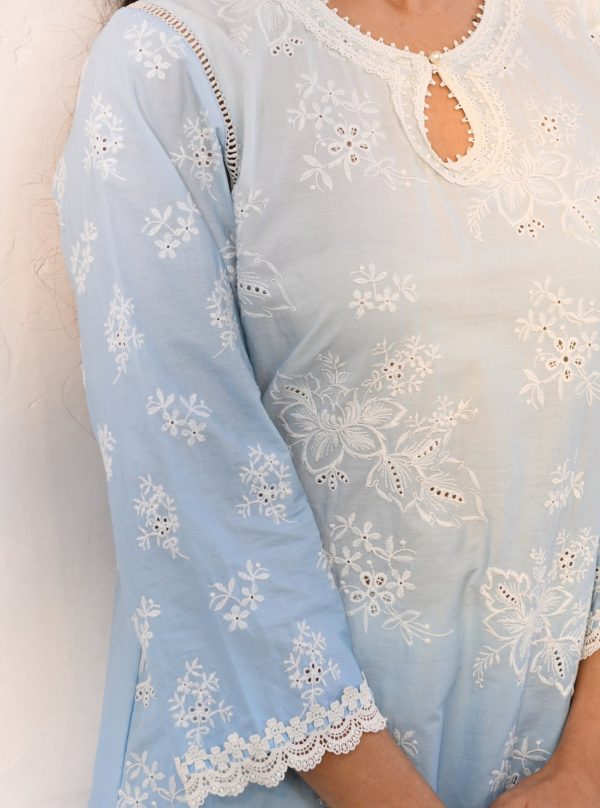 Mulmul Cotton Savri Blue Kurta With Mulmul Cotton Savri Blue Dhoti Pant Supply