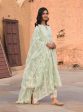 Mulmul Organza Zola Green Anarkali Kurta With Mulmul Cotton Zola Green Pant For Cheap