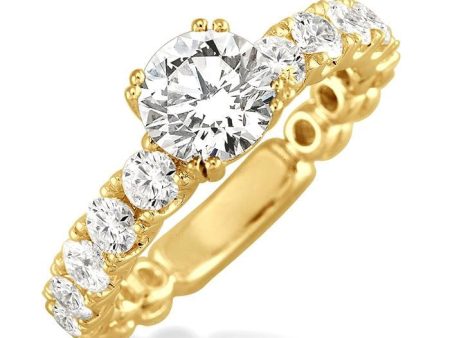 1 3 4 Ctw Diamond Engagement Ring with 3 4 Ct Round Cut Center Stone in 14K Yellow Gold on Sale