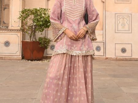 Mulmul Luxe Tissue Satin Lamhe Lilac Kurta with Mulmul Luxe Tissue Lamhe Lilac Skirt Sale