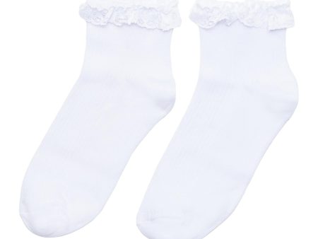 Lace cuff rib knit ankle socks - Topshop - White Online now