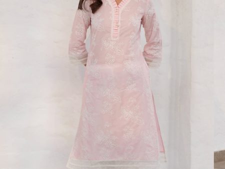 Mulmul Cotton Verlem pink kurta on Sale