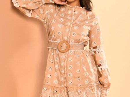 Mulmul Cotton Lin Beige Short Dress Discount