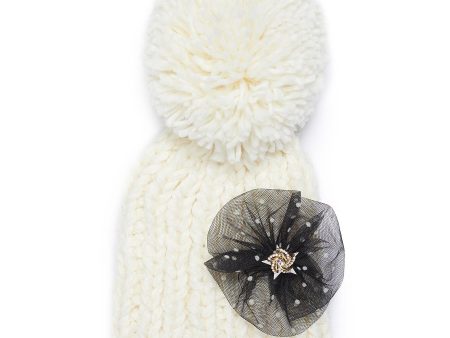 Glass crystal dot print mesh beanie - Venna - White Online Sale