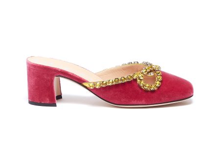 Zephyra  glass crystal cutout bow velvet mules - Gucci - Pink For Sale