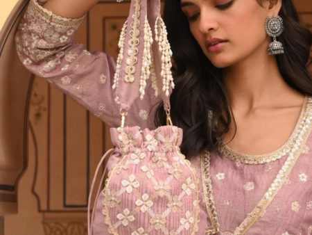 Mulmul Resham Lilac Potli Bag For Discount