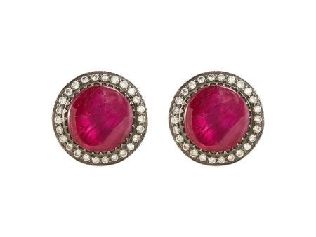 Diamond ruby silver gold alloy stud earrings - Aishwarya - Metallic on Sale