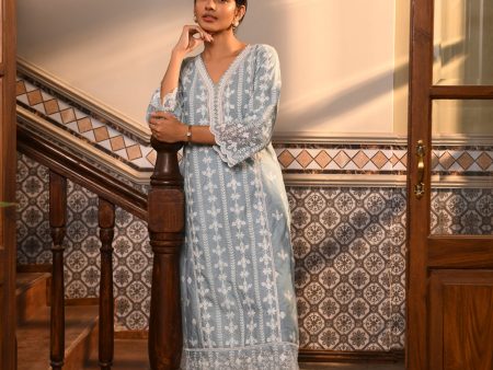 Mulmul Cotton Arpina Blue Kurta Online now