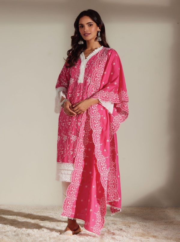 Mulmul Cotton Carmen Pink Kurta Hot on Sale