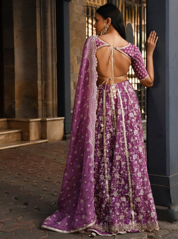 Mulmul Organza Bimli Lilac Lehenga With Mulmul Luxe Silk Bimli Lilac Dupatta Sale